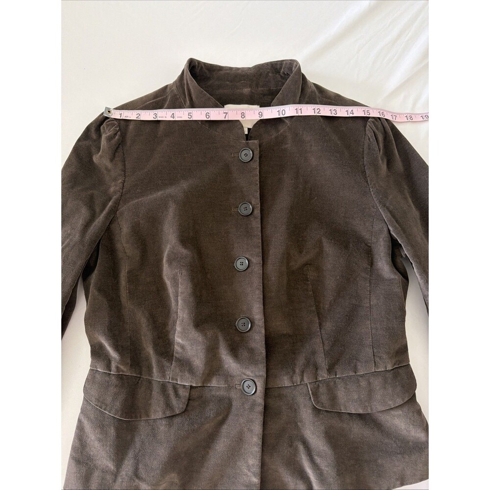 Vtg Ann Taylor Loft Velvet Blazer Peplum Jacket Woman’s 10 Brown Mandarin Collar - Picture 8 of 12